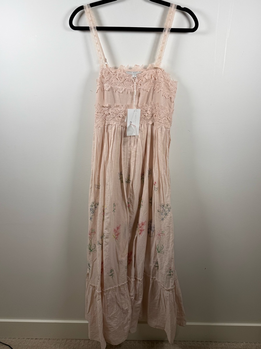 CAROLINA CONSTAS | BNWT Pink Floral Embroidered Cotton Guipure Lace Maxi Dress
